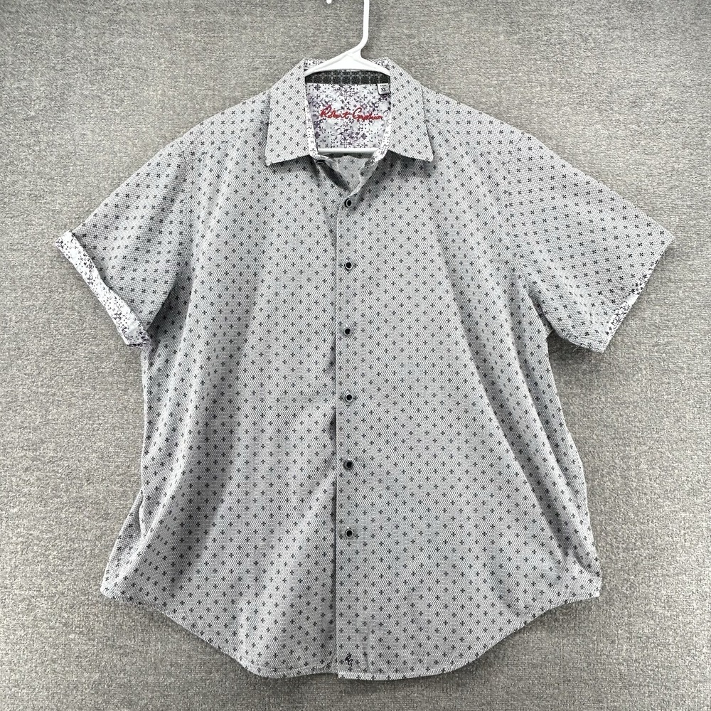 Robert Graham Classic Fit Shirt Men Size XL Geometric Black White Short Sleeve